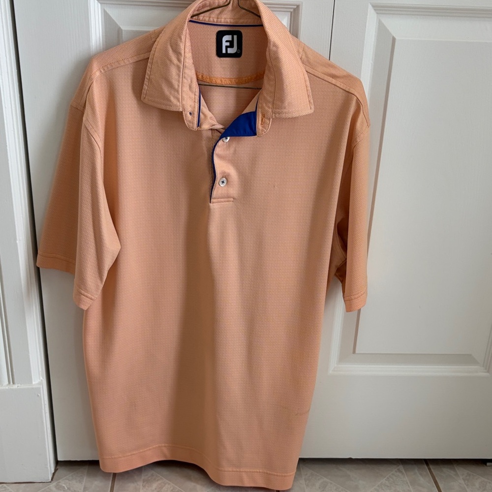 FootJoy Men's Peach Polo with Contrasting Blue Placket